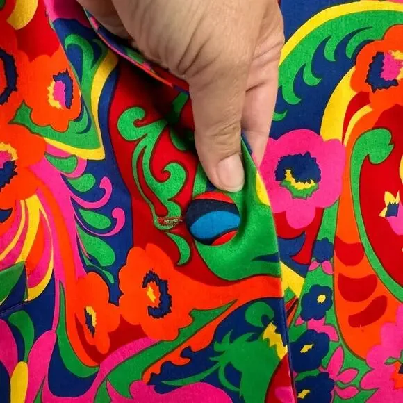 Vintage 90s All Over Bright Colorful Psychedelic Florals Artsy Blazer Medium - Picture 7 of 13